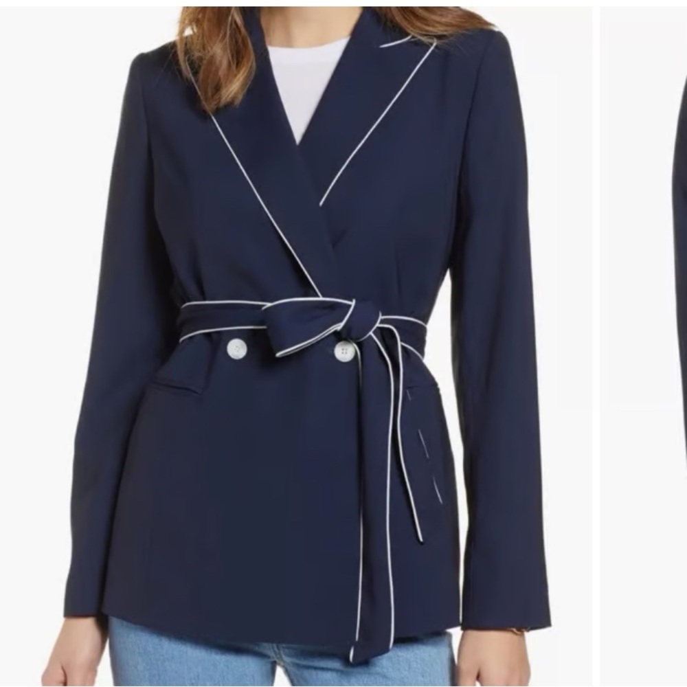1901 Double Breasted Women’s Blazer XL Navy White Career Professional Luxury